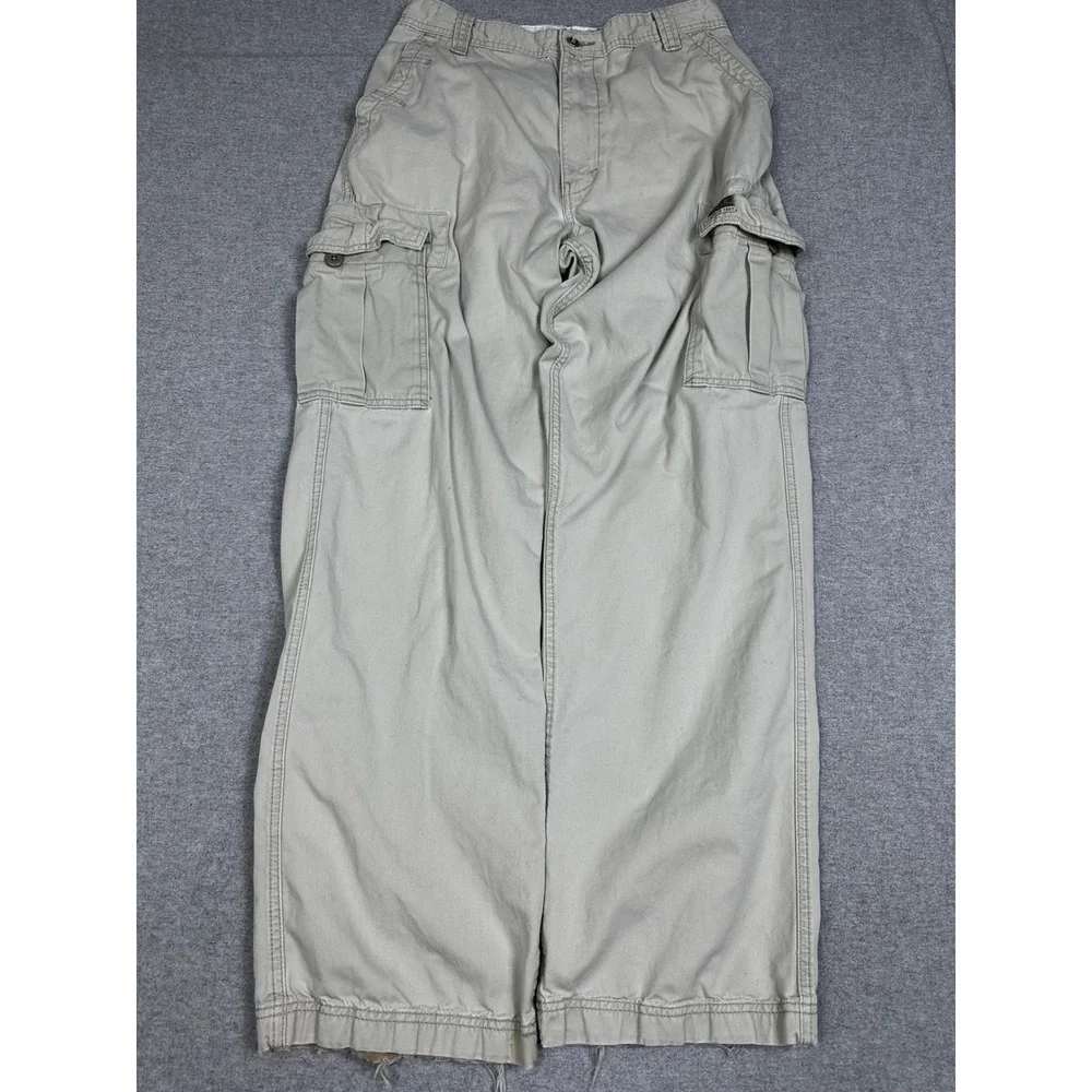 VTG Y2K Levis Wide Leg Loose Cargo Pants 32x33 Tan Distressed Khaki Twill